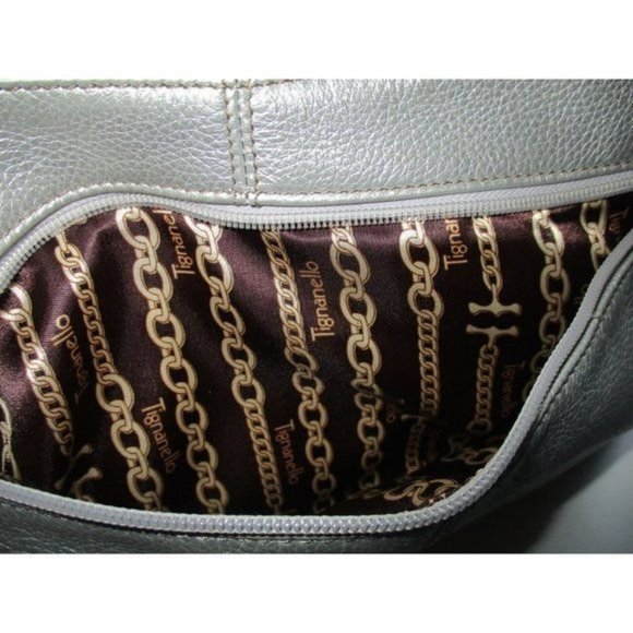 Tignanello Silver Pebbled Oversized Hobo Buttery Soft Leather Shoulder Bag - Picture 6 of 10
